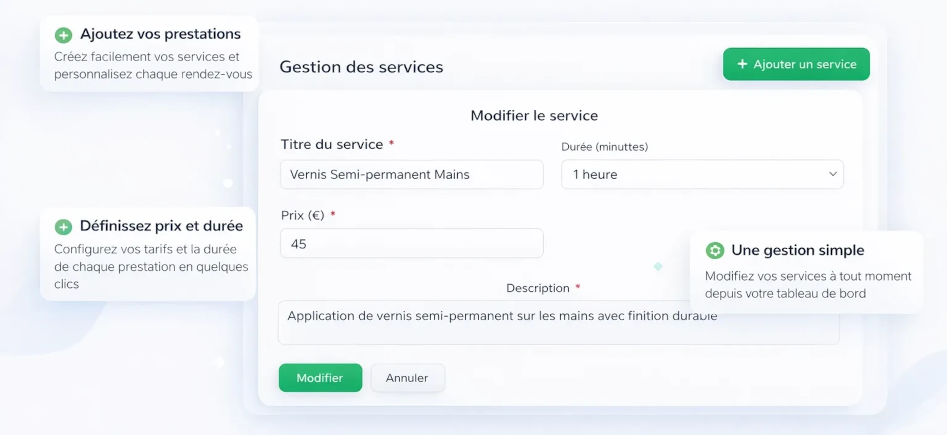 RezaPay logiciel de réservation : configuration des services