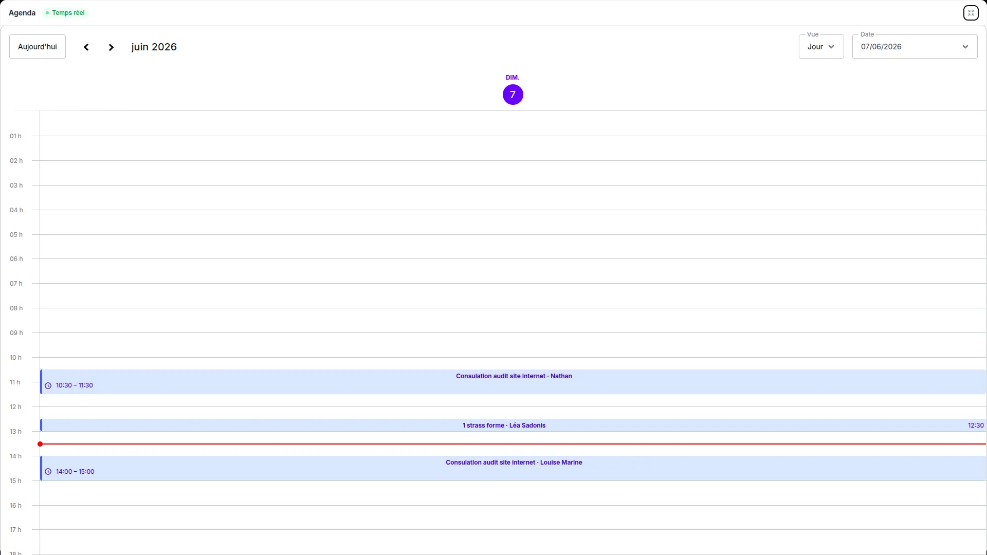 Tableau de bord agenda en ligne Rezapay - vue des rendez-vous