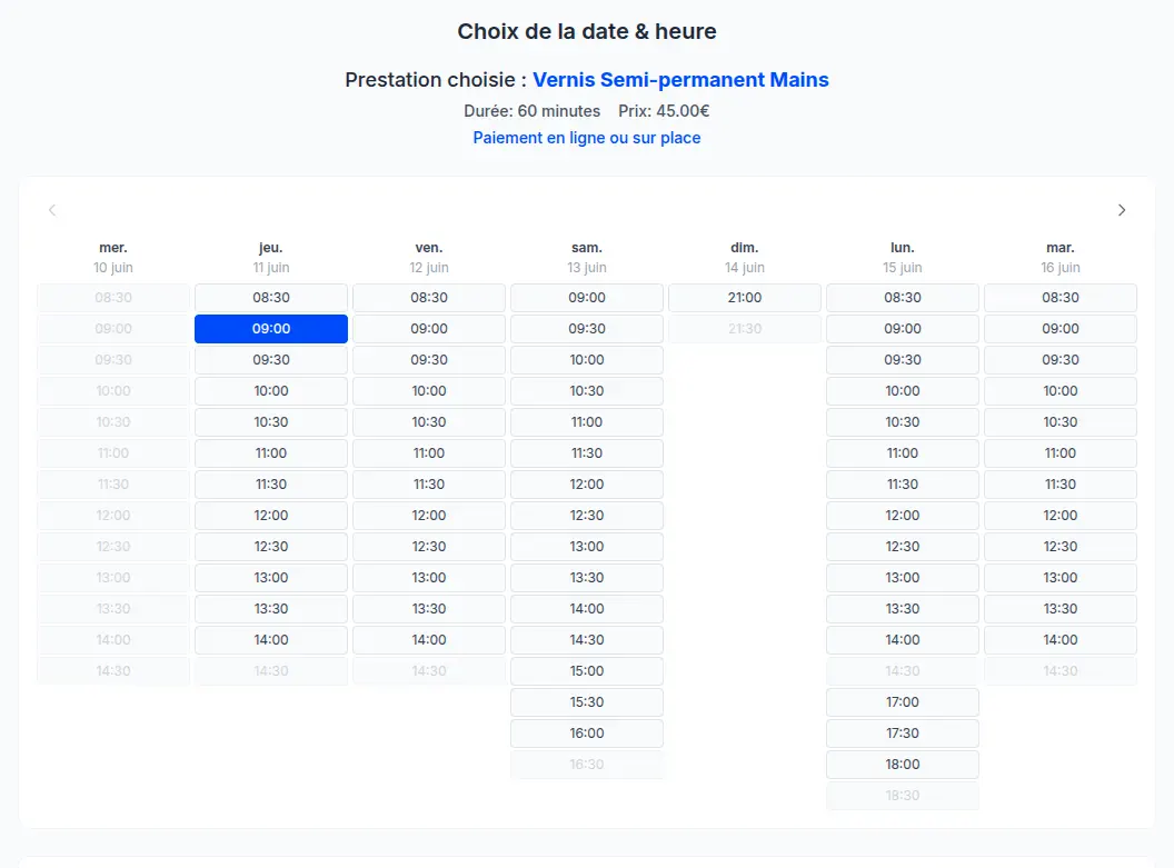 Page de réservation en ligne RezaPay